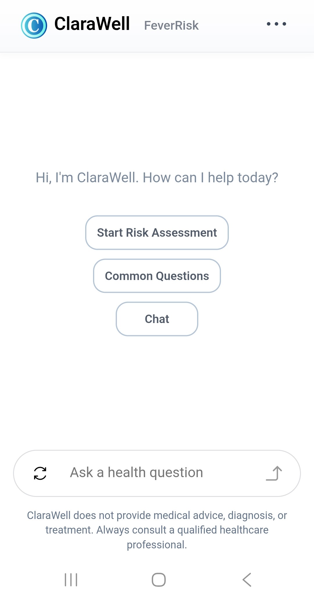 Mobile view of the original FeverRisk public experience.